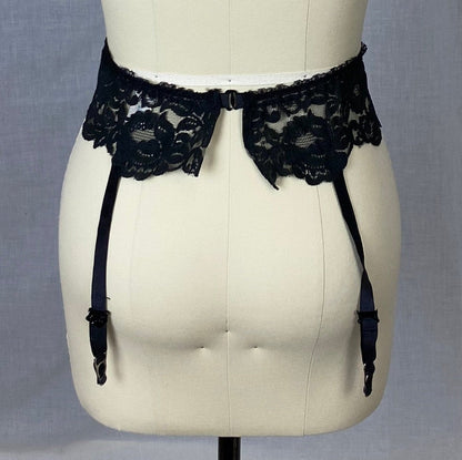 Vintage 1960's Garter Belt | Black Nylon Lace with Red Satin Bows | Size S, M | Frederick's of Hollywood - Daggers & Dames