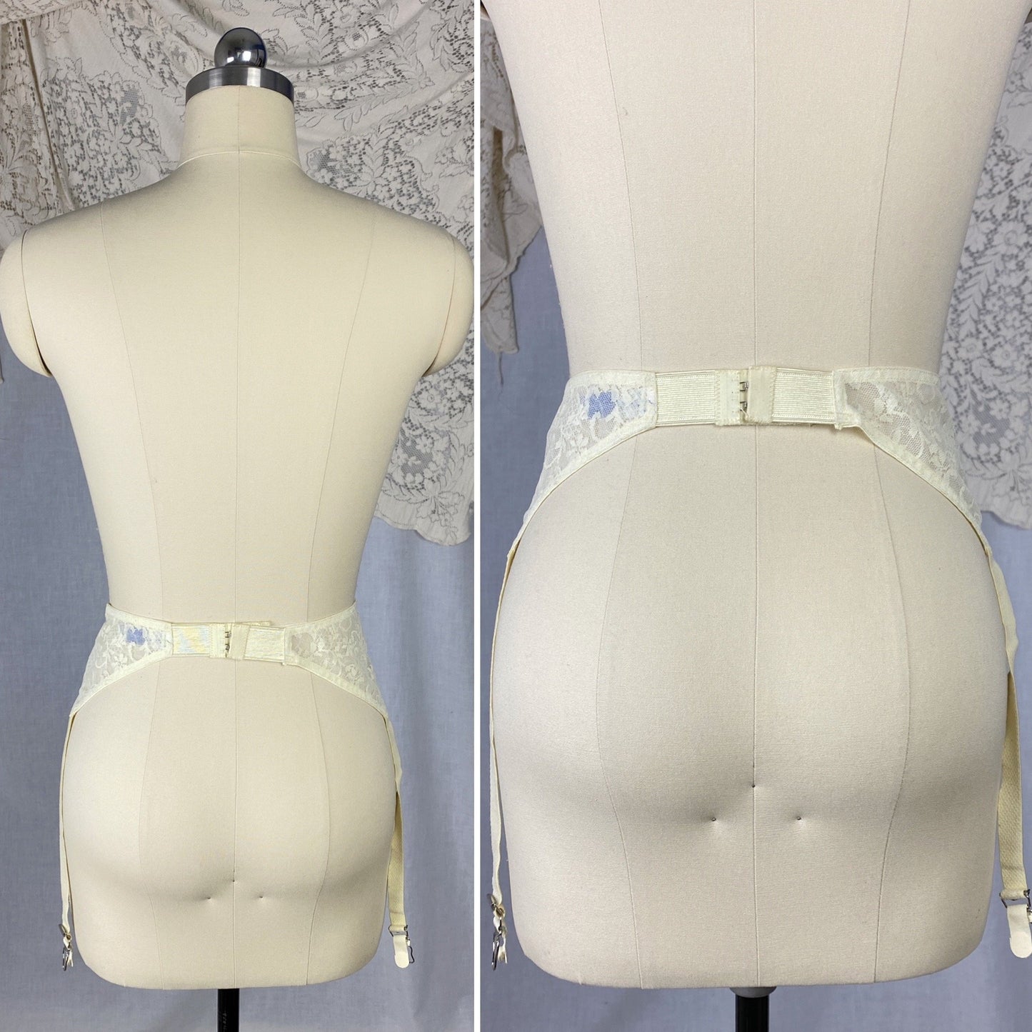 Vintage 1960's Garter Belt | Buttercream Ivory Lace Nylon Chiffon with Floral Detail | Size XS, S, M | Maidenform - Daggers & Dames
