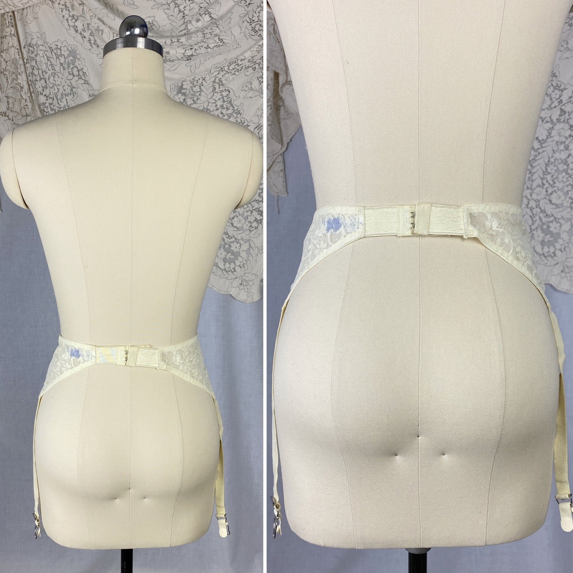 Vintage 1960's Garter Belt | Buttercream Ivory Lace Nylon Chiffon with Floral Detail | Size XS, S, M | Maidenform - Daggers & Dames