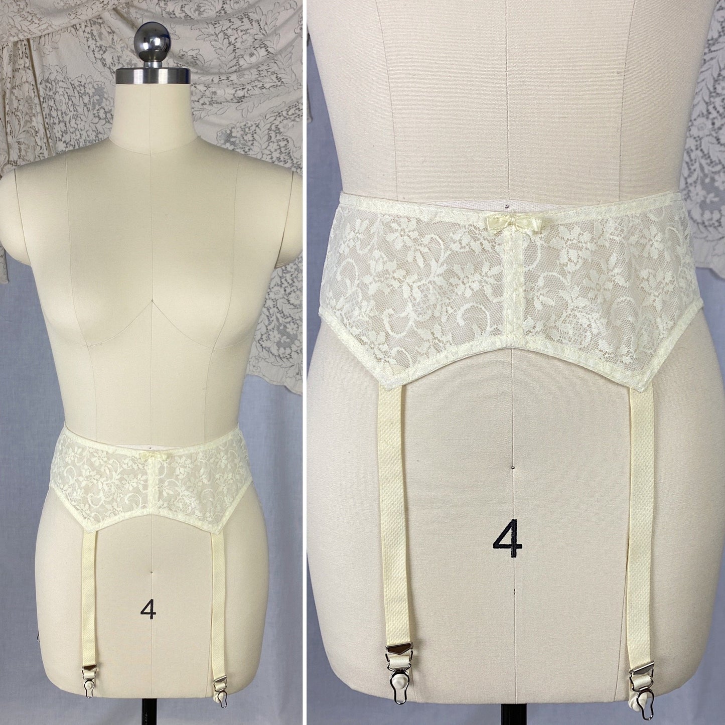 Vintage 1960's Garter Belt | Buttercream Ivory Lace Nylon Chiffon with Floral Detail | Size XS, S, M | Maidenform - Daggers & Dames