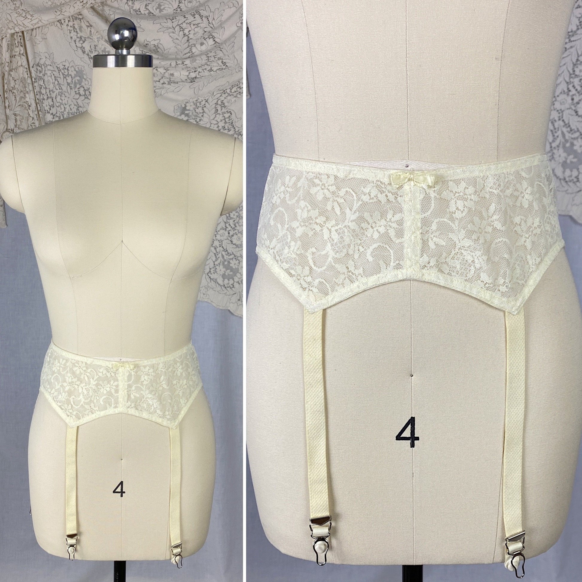 Vintage 1960's Garter Belt | Buttercream Ivory Lace Nylon Chiffon with Floral Detail | Size XS, S, M | Maidenform - Daggers & Dames