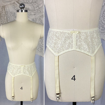 Vintage 1960's Garter Belt | Buttercream Ivory Lace Nylon Chiffon with Floral Detail | Size XS, S, M | Maidenform - Daggers & Dames