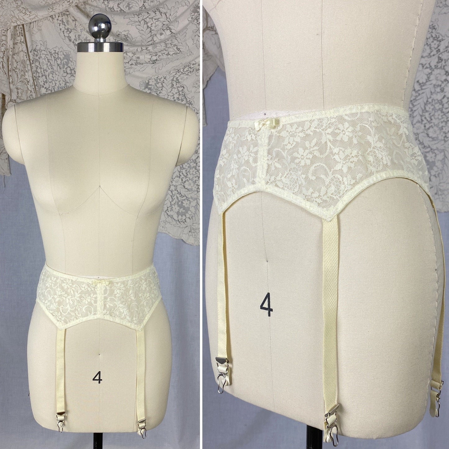 Vintage 1960's Garter Belt | Buttercream Ivory Lace Nylon Chiffon with Floral Detail | Size XS, S, M | Maidenform - Daggers & Dames