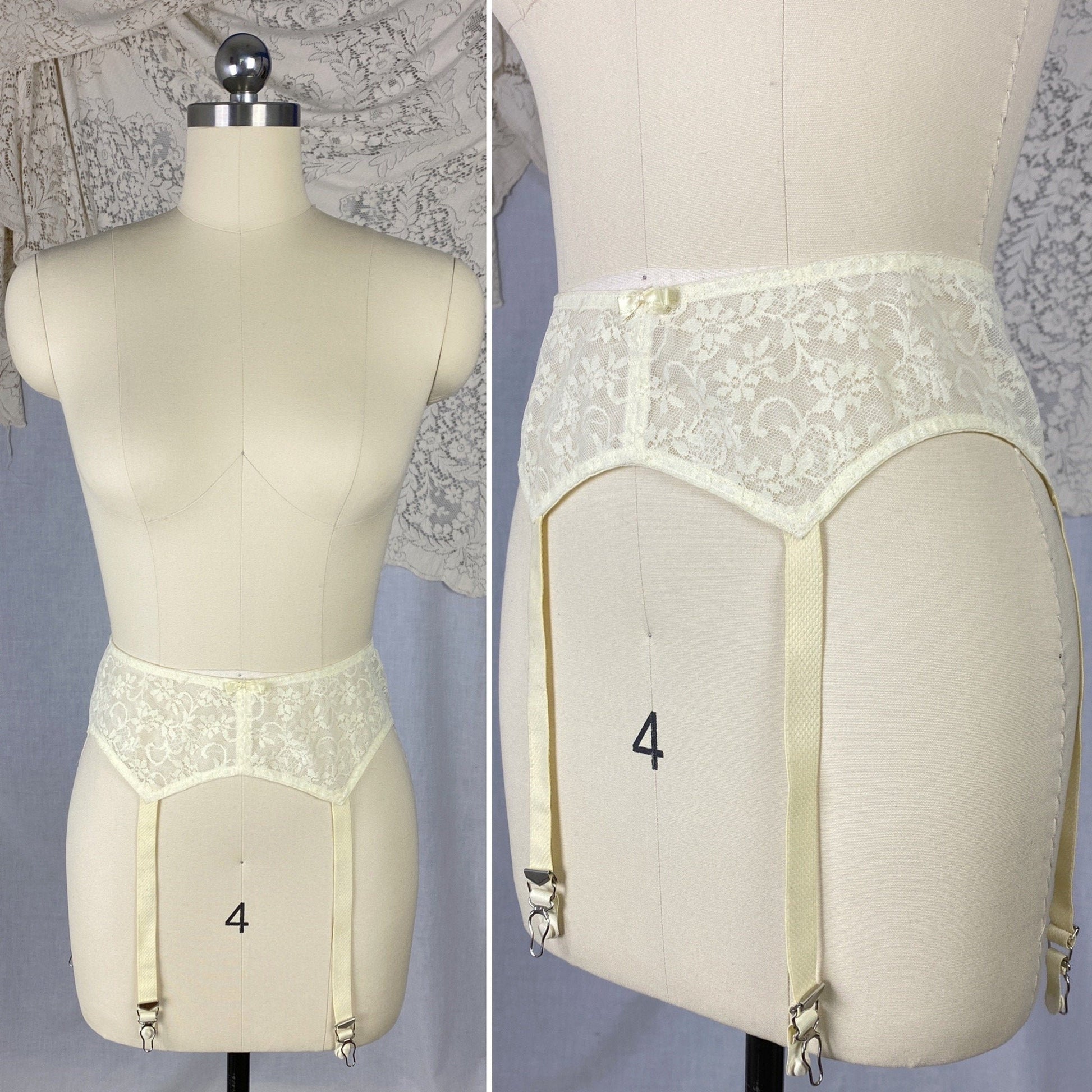 Vintage 1960's Garter Belt | Buttercream Ivory Lace Nylon Chiffon with Floral Detail | Size XS, S, M | Maidenform - Daggers & Dames