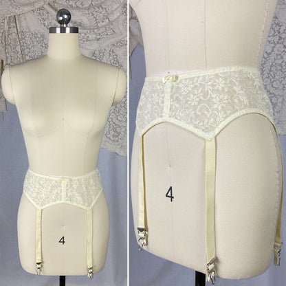 Vintage 1960's Garter Belt | Buttercream Ivory Lace Nylon Chiffon with Floral Detail | Size XS, S, M | Maidenform - Daggers & Dames