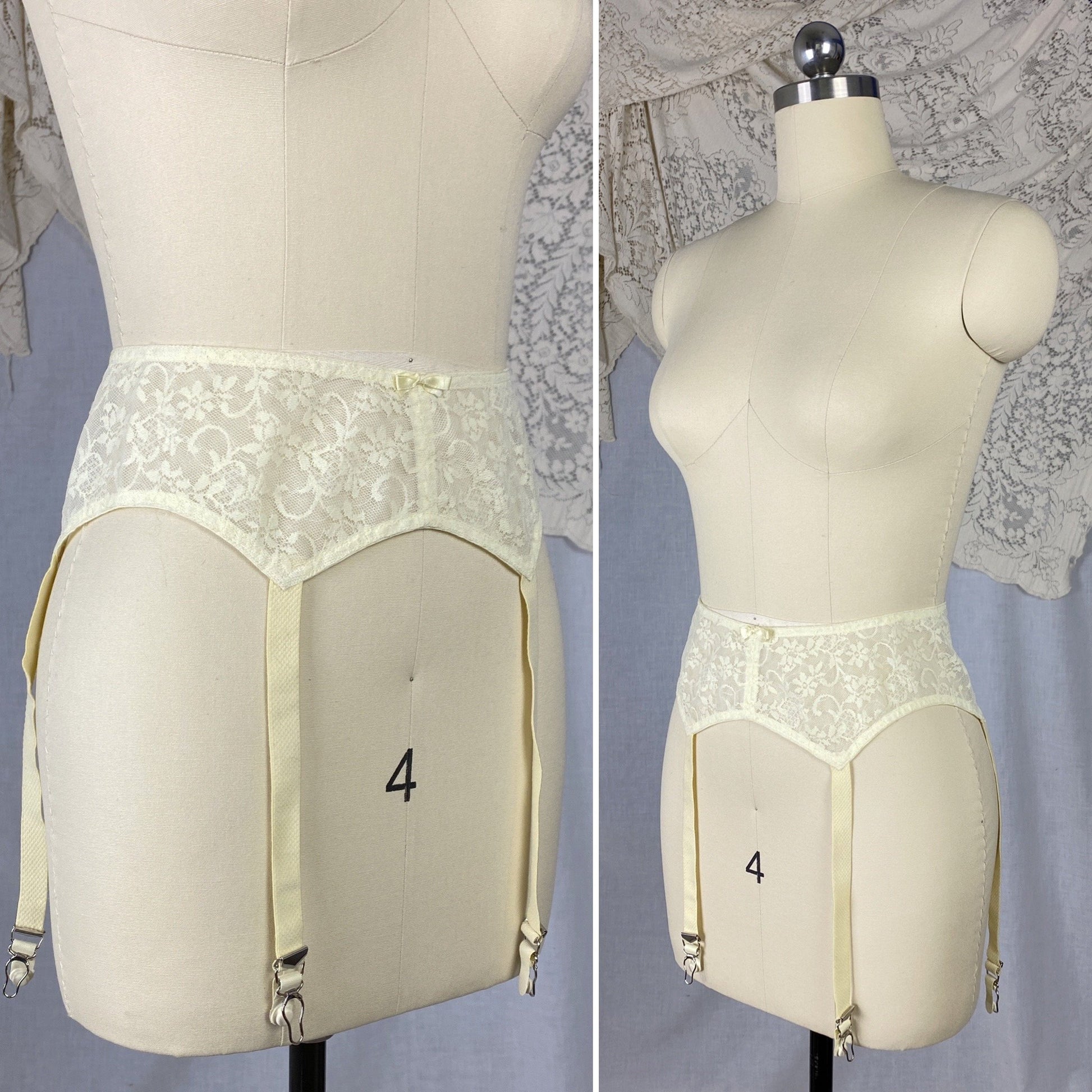 Vintage 1960's Garter Belt | Buttercream Ivory Lace Nylon Chiffon with Floral Detail | Size XS, S, M | Maidenform - Daggers & Dames