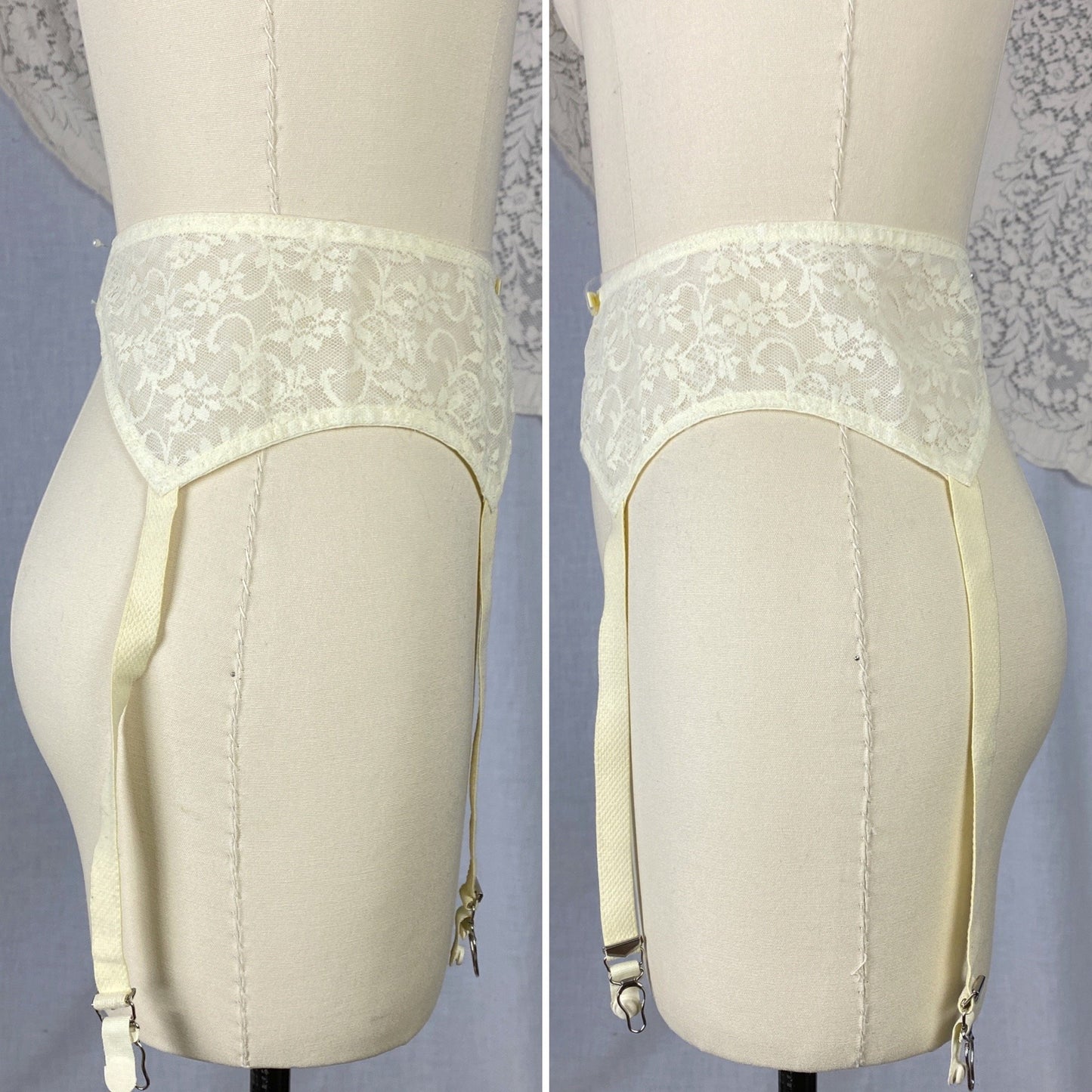 Vintage 1960's Garter Belt | Buttercream Ivory Lace Nylon Chiffon with Floral Detail | Size XS, S, M | Maidenform - Daggers & Dames