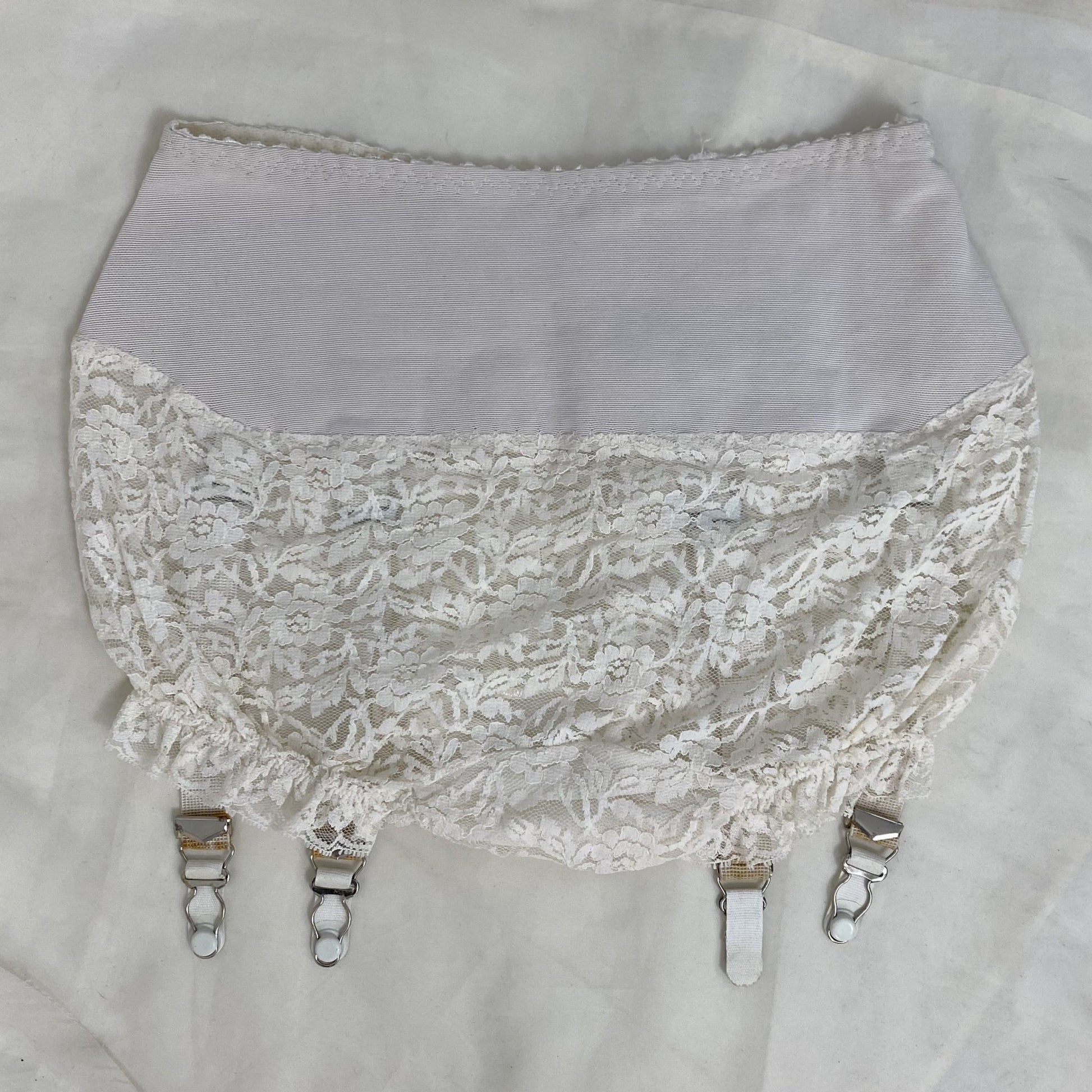 Vintage 1960's Garter Panties | White Nylon Floral Lace with Power Mesh & Detachable Garters | Size XS, S - Daggers & Dames