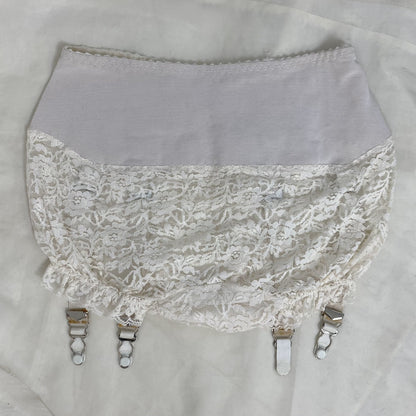 Vintage 1960's Garter Panties | White Nylon Floral Lace with Power Mesh & Detachable Garters | Size XS, S - Daggers & Dames