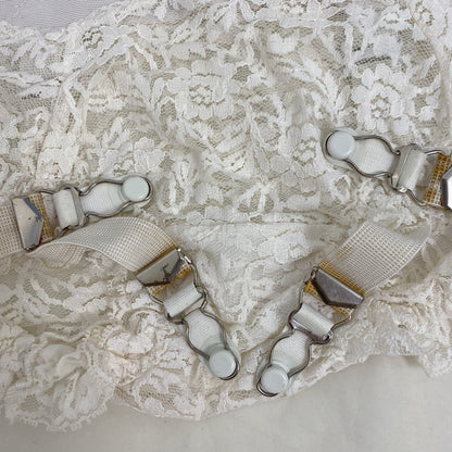 Vintage 1960's Garter Panties | White Nylon Floral Lace with Power Mesh & Detachable Garters | Size XS, S - Daggers & Dames