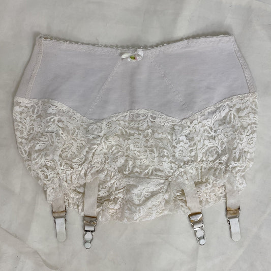 Vintage 1960's Garter Panties | White Nylon Floral Lace with Power Mesh & Detachable Garters | Size XS, S - Daggers & Dames