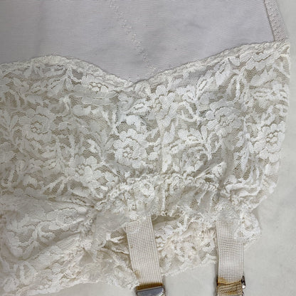 Vintage 1960's Garter Panties | White Nylon Floral Lace with Power Mesh & Detachable Garters | Size XS, S - Daggers & Dames
