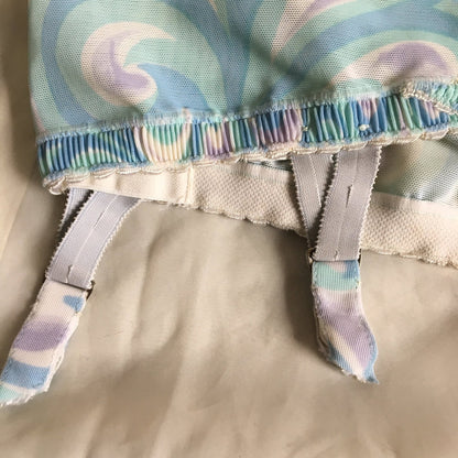 Vintage 1960's Girdle | Blue, Green, & Purple Swirl Pattern with Detachable Trolley Garters | AUBADE, Paris | Size XS, S, M - Daggers & Dames