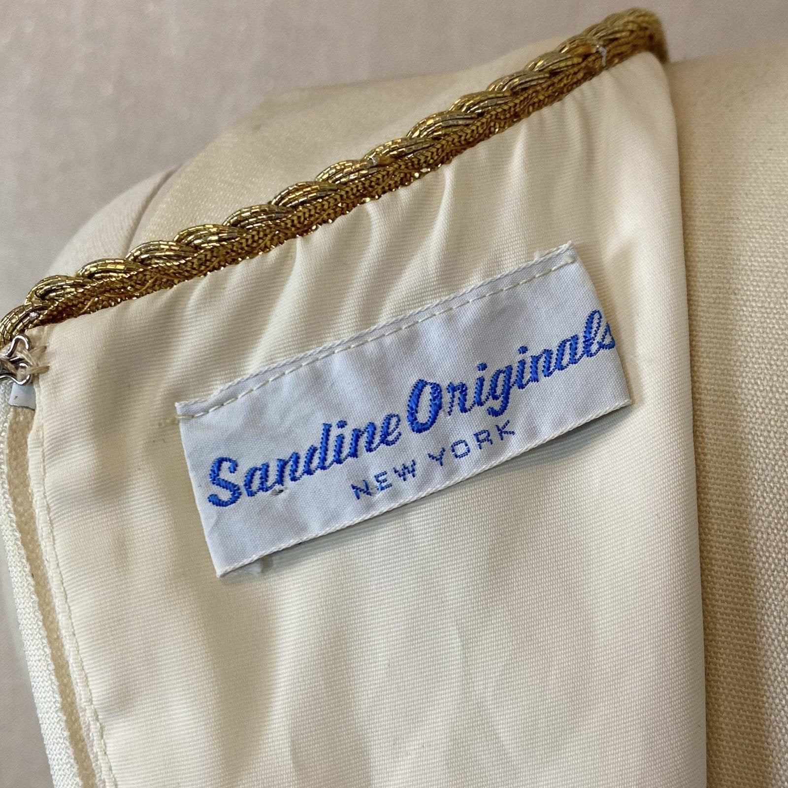 Vintage 1960's Grecian Style Mini Dress | Buttercream Polyester with Gold Fringed Tassels | Size 33 Bust, XS | Sandine Originals - Daggers & Dames