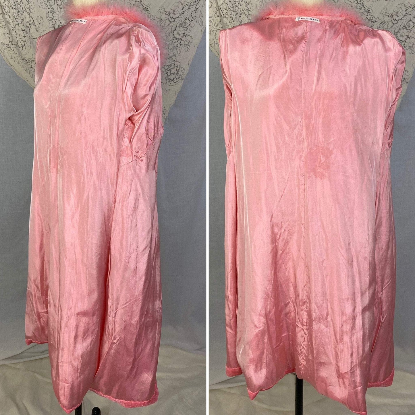 Vintage 1960's House Coat | Bright Bubblegum Pink Floral Embossed Velvet with Marabou Trim | Size M | Patrizia - Daggers & Dames