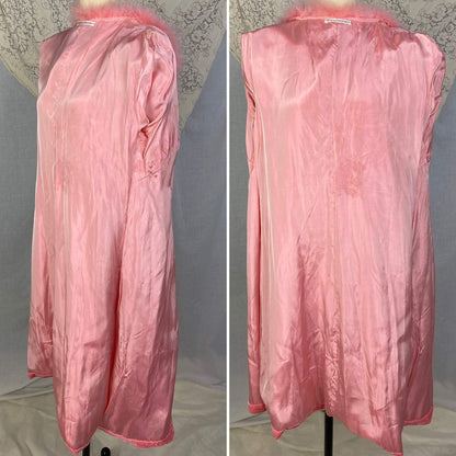Vintage 1960's House Coat | Bright Bubblegum Pink Floral Embossed Velvet with Marabou Trim | Size M | Patrizia - Daggers & Dames