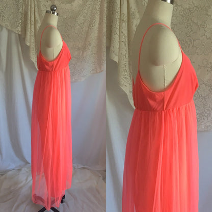 Vintage 1960's Jumpsuit Pajamas | Bright Electric Pink Nylon with Chiffon Skirt | Size S - Daggers & Dames