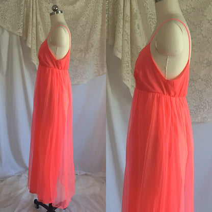 Vintage 1960's Jumpsuit Pajamas | Bright Electric Pink Nylon with Chiffon Skirt | Size S - Daggers & Dames