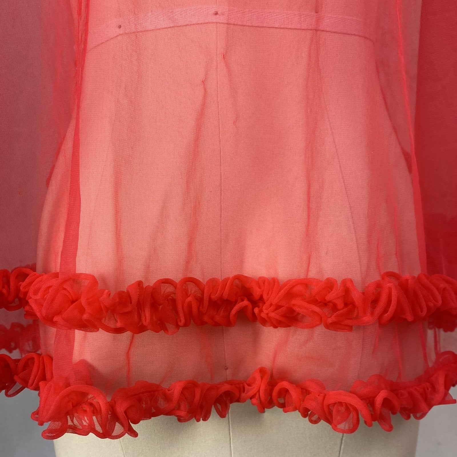 Vintage 1960's Lingerie Set | Sheer Red Nylon Chiffon with Ruffles | Size S, M - Daggers & Dames