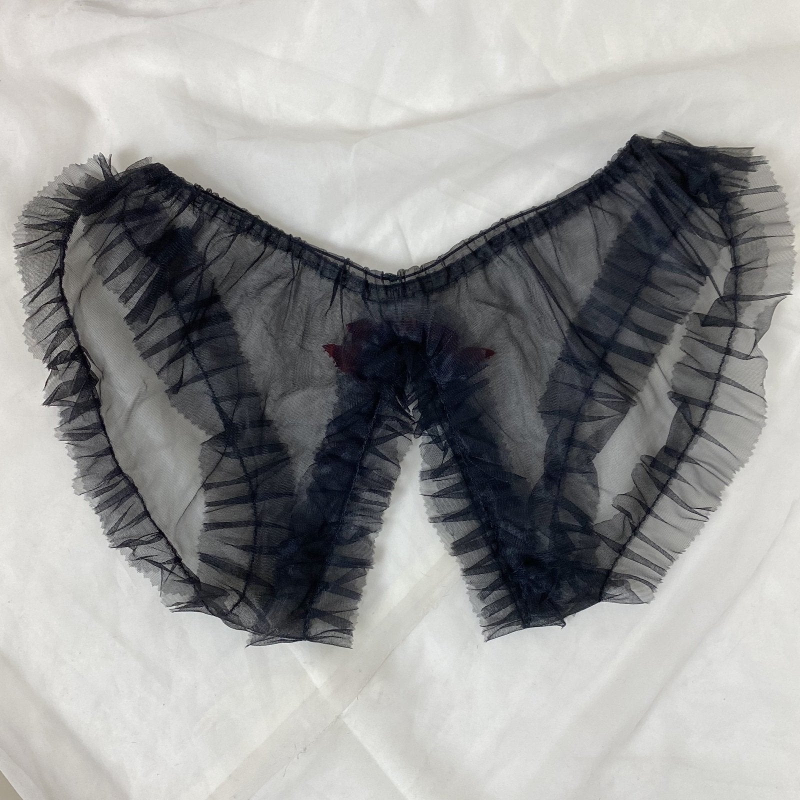 Vintage 1960's Lingerie Set | Sheer Ruffled Black Nylon Chiffon Shelf Bra & Crotchless Panty | Size XS, S, M | Never Worn - Daggers & Dames