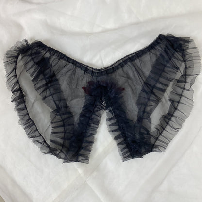 Vintage 1960's Lingerie Set | Sheer Ruffled Black Nylon Chiffon Shelf Bra & Crotchless Panty | Size XS, S, M | Never Worn - Daggers & Dames