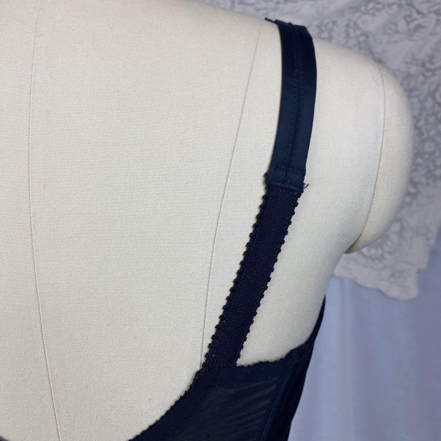 Vintage 1960's Longline Bra | Black Acetate Satin with Chiffon Bow Insert & Darted Bullet Cups | Size 36 C | Bali - Daggers & Dames