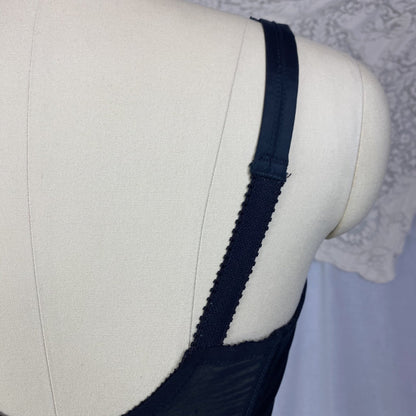Vintage 1960's Longline Bra | Black Acetate Satin with Chiffon Bow Insert & Darted Bullet Cups | Size 36 C | Bali - Daggers & Dames