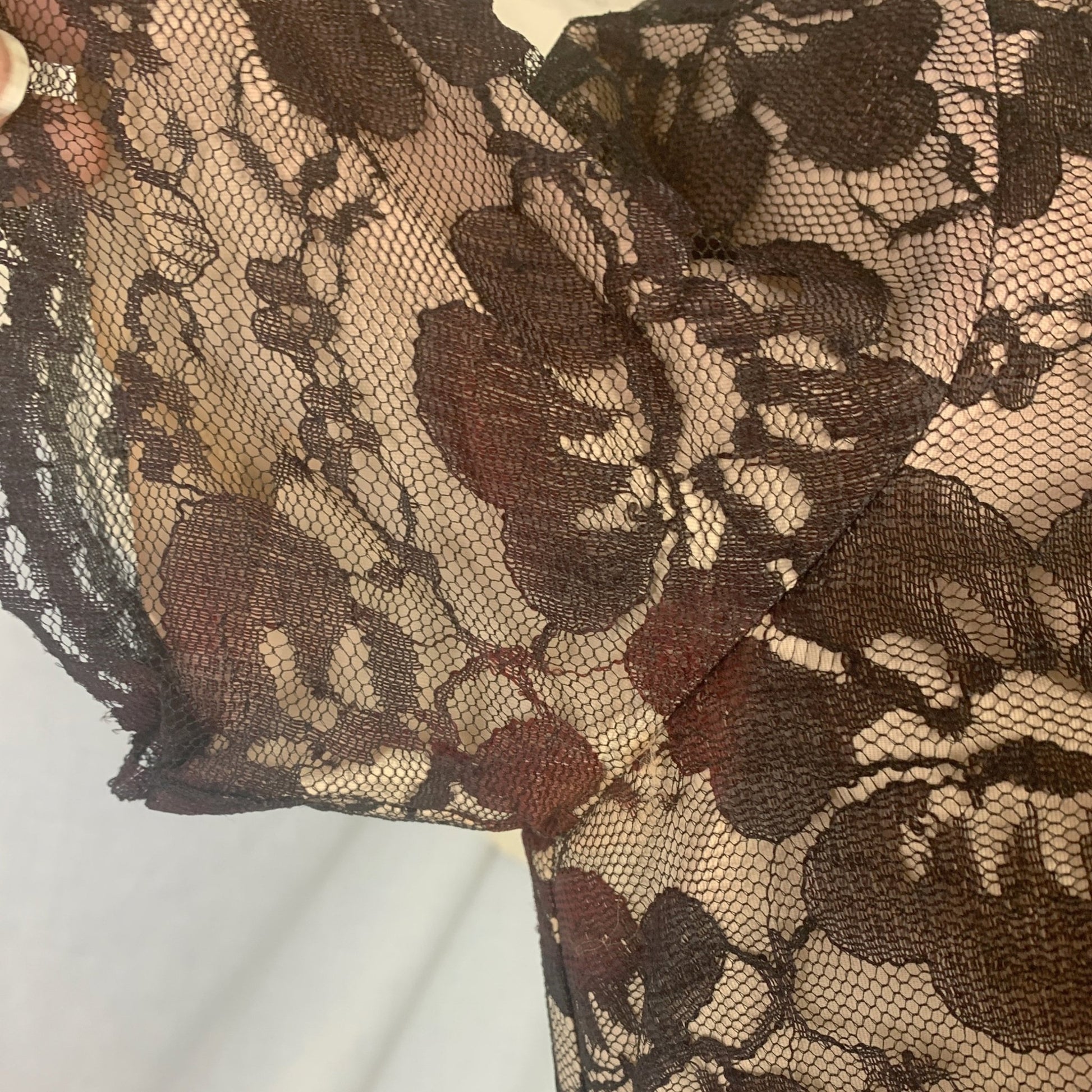 Vintage 1960's Lounge Suit | Deep Mocha Brown Floral Lace over Pale Rose Pink Acetate | Size XS, S | R/B Jrs - Daggers & Dames