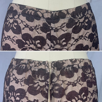 Vintage 1960's Lounge Suit | Deep Mocha Brown Floral Lace over Pale Rose Pink Acetate | Size XS, S | R/B Jrs - Daggers & Dames