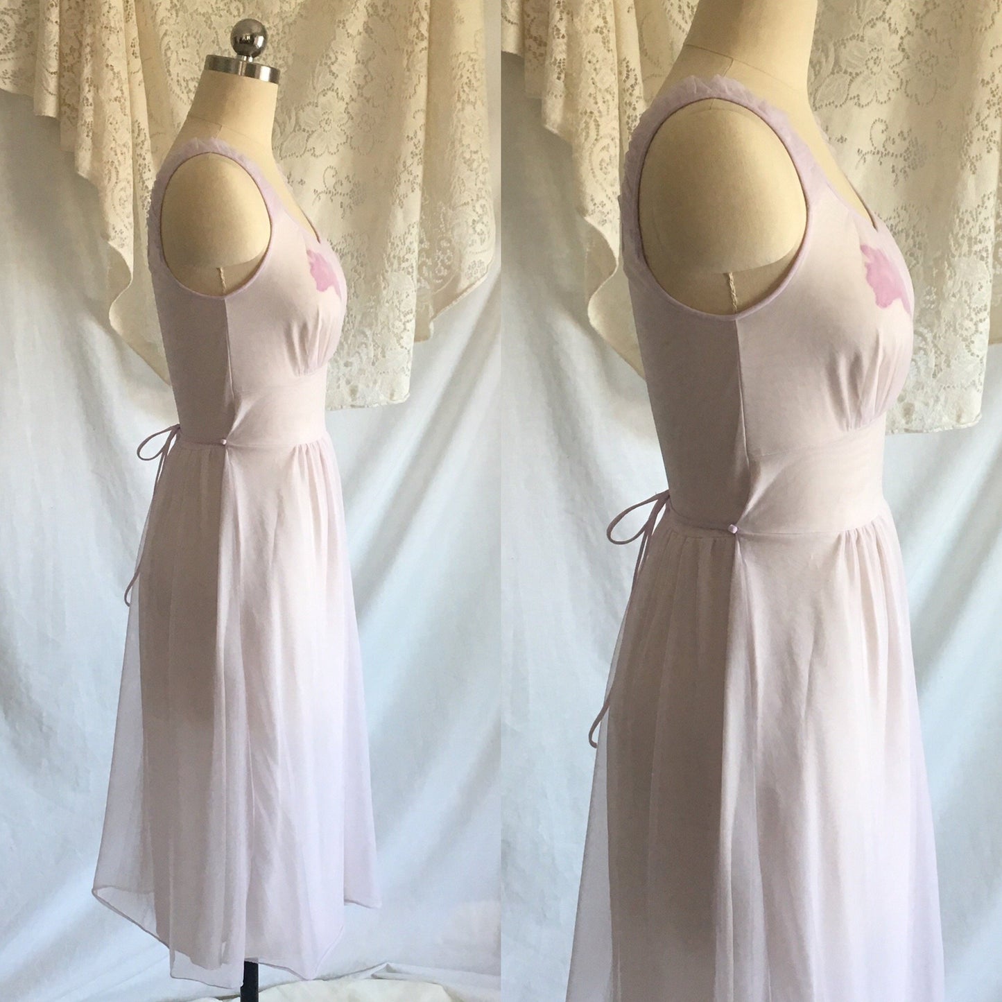 Vintage 1960's Nightgown | Lilac & Violet Purple Nylon Chiffon with Lace Appliques | Gilead | Size XS - S - Daggers & Dames