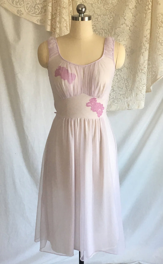 Vintage 1960's Nightgown | Lilac & Violet Purple Nylon Chiffon with Lace Appliques | Gilead | Size XS - S - Daggers & Dames