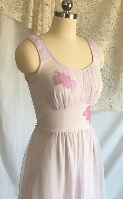 Vintage 1960's Nightgown | Lilac & Violet Purple Nylon Chiffon with Lace Appliques | Gilead | Size XS - S - Daggers & Dames