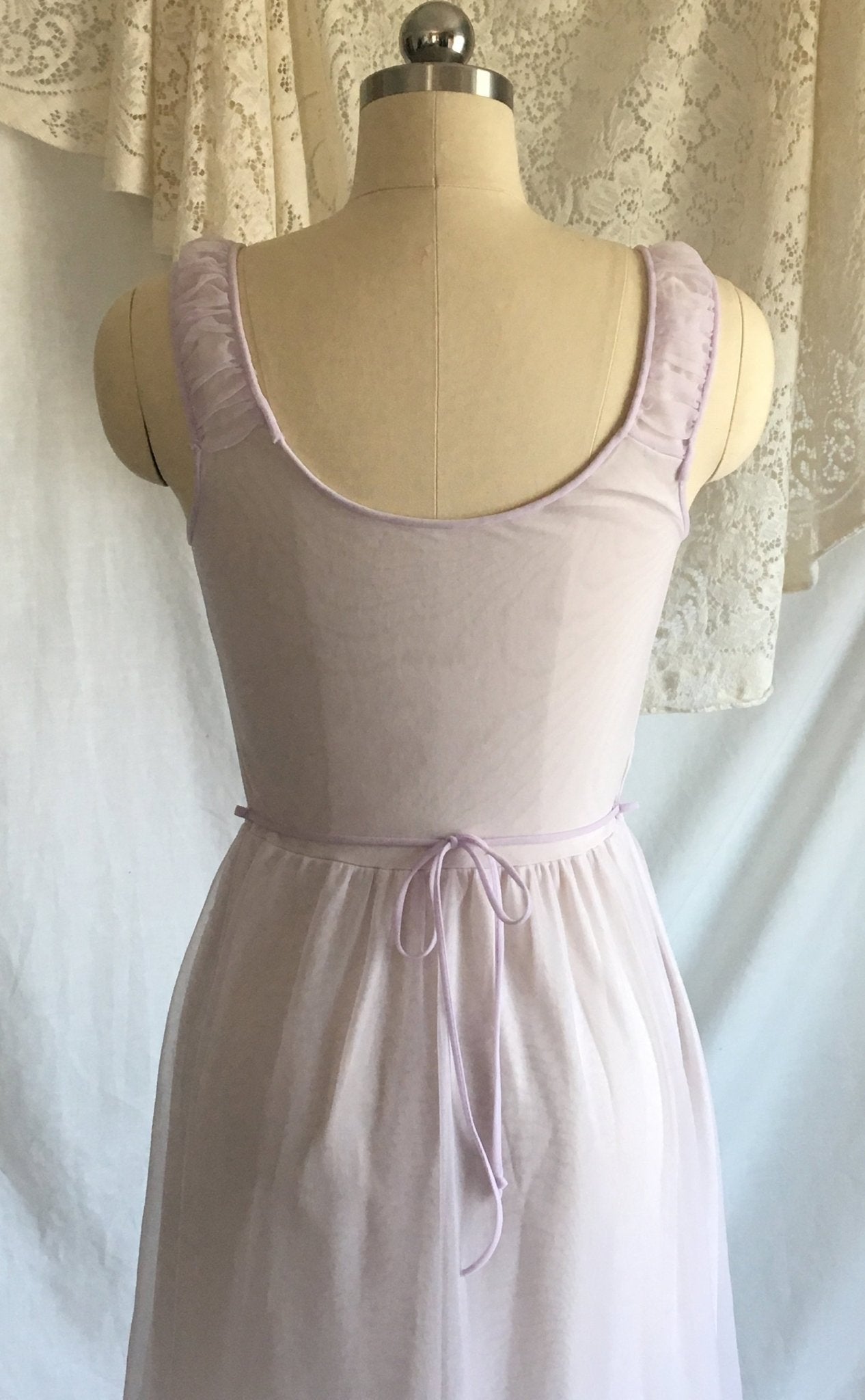 Vintage 1960's Nightgown | Lilac & Violet Purple Nylon Chiffon with Lace Appliques | Gilead | Size XS - S - Daggers & Dames