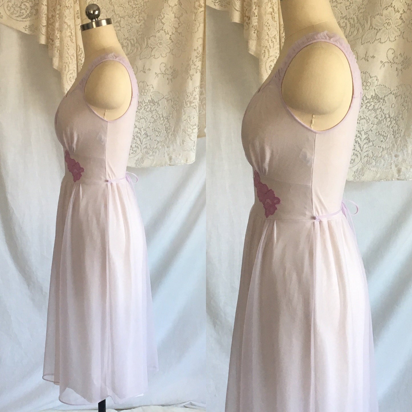 Vintage 1960's Nightgown | Lilac & Violet Purple Nylon Chiffon with Lace Appliques | Gilead | Size XS - S - Daggers & Dames