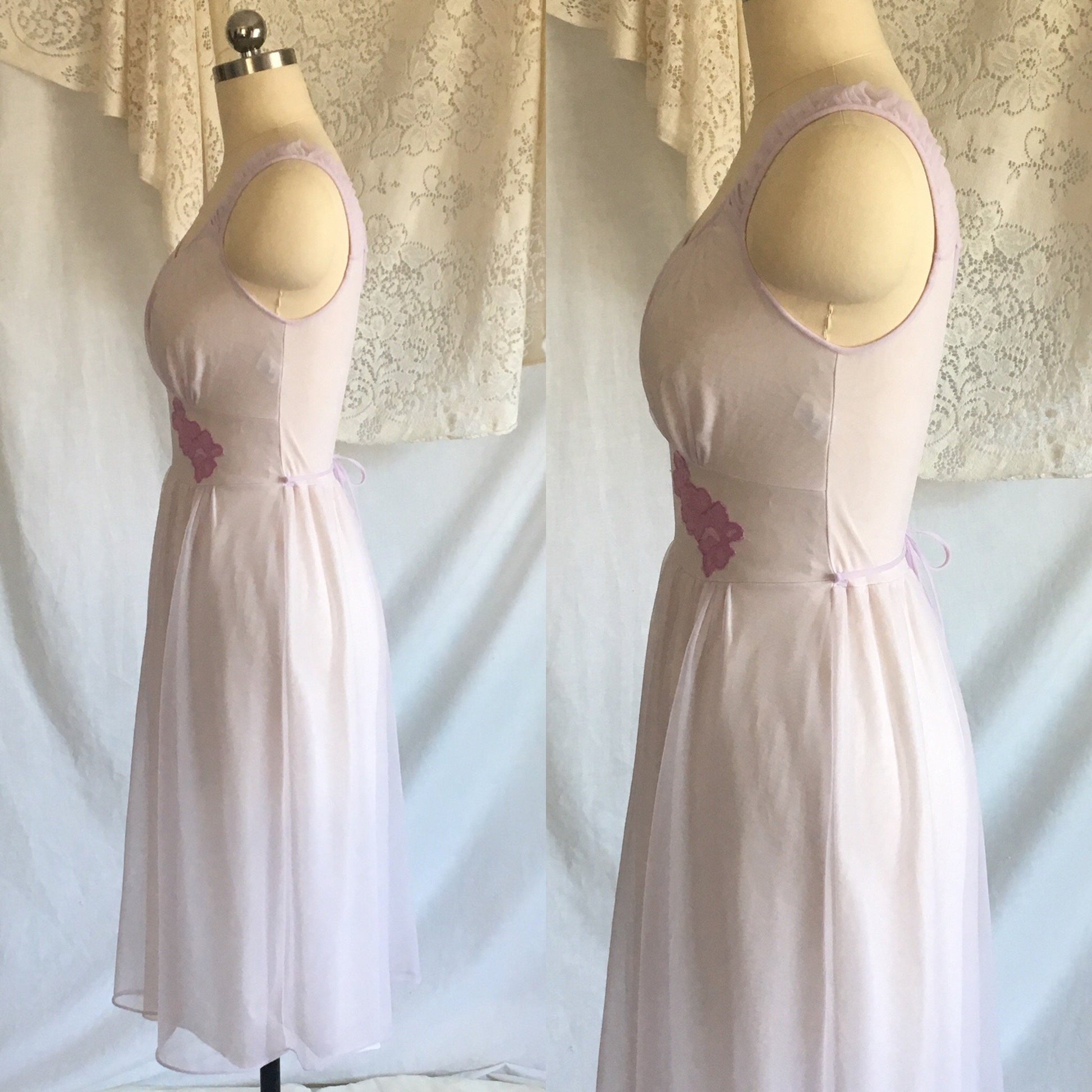 Vintage 1960's Nightgown | Lilac & Violet Purple Nylon Chiffon with Lace Appliques | Gilead | Size XS - S - Daggers & Dames