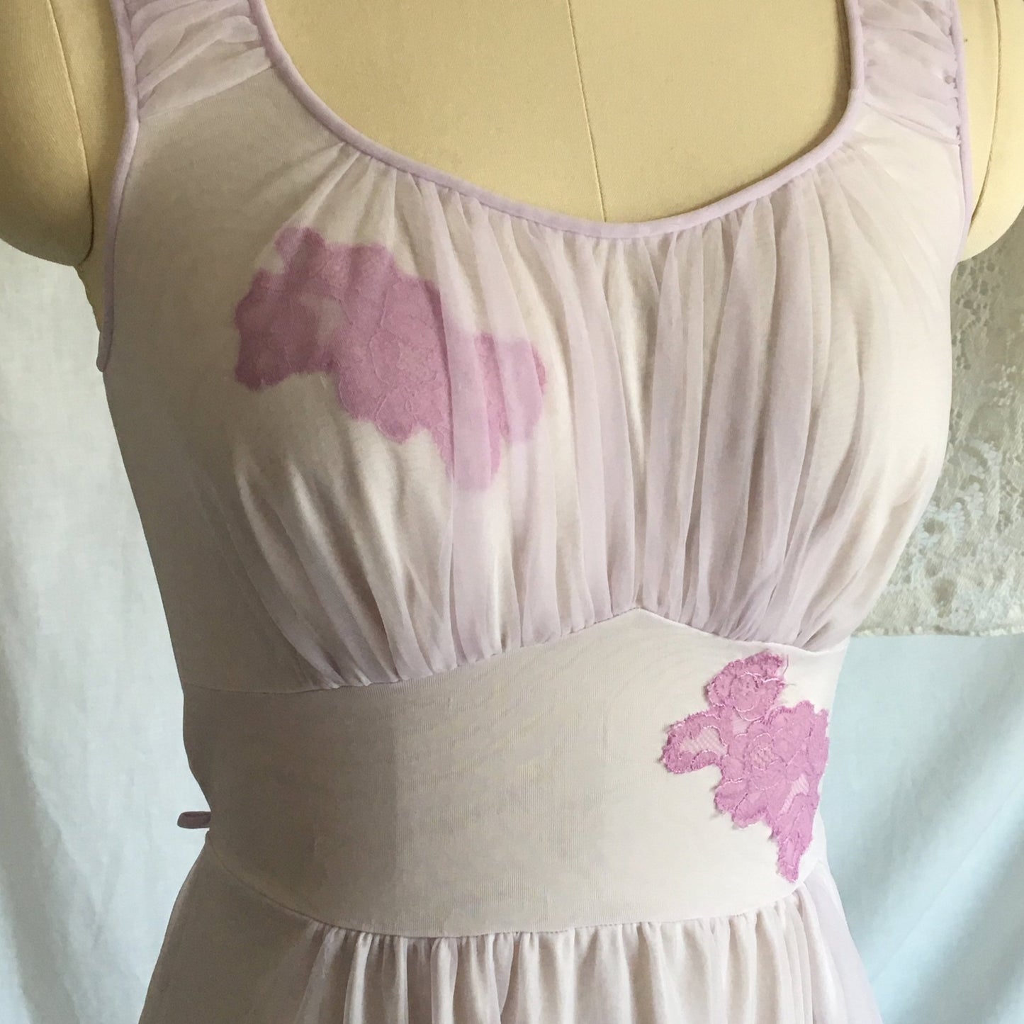 Vintage 1960's Nightgown | Lilac & Violet Purple Nylon Chiffon with Lace Appliques | Gilead | Size XS - S - Daggers & Dames