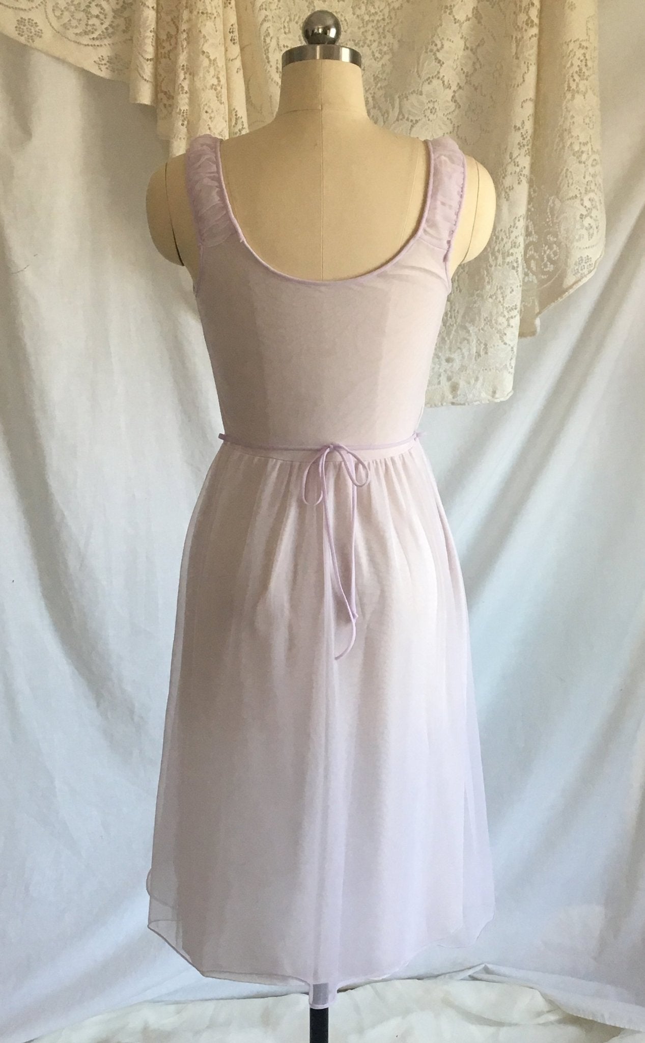 Vintage 1960's Nightgown | Lilac & Violet Purple Nylon Chiffon with Lace Appliques | Gilead | Size XS - S - Daggers & Dames