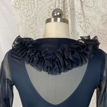 Vintage 1960's Nightgown & Peignoir Set | Black Nylon with Ruffles | Size XS, S - Daggers & Dames