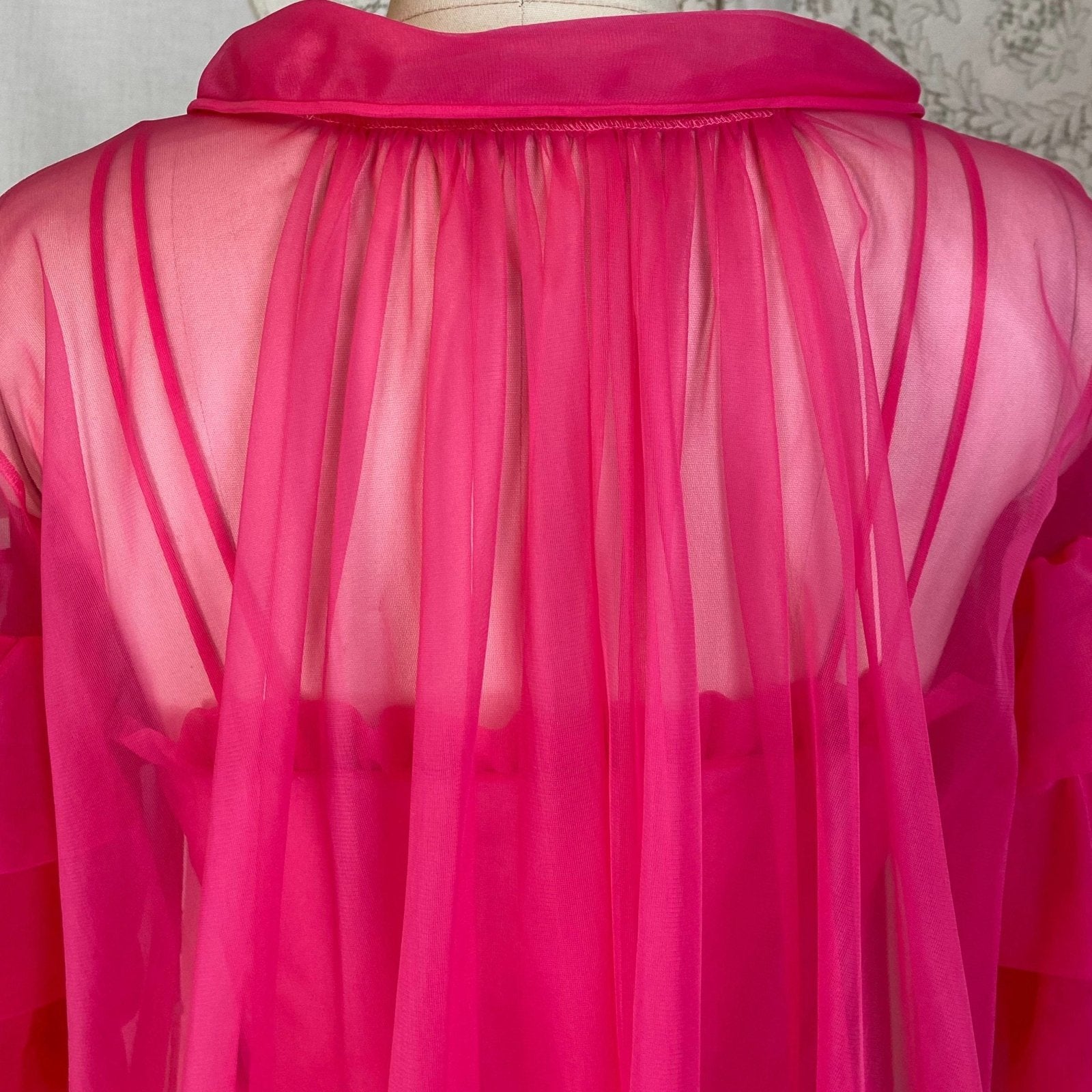 Vintage 1960's Nightgown & Peignoir Set | Hot Pink Nylon Chiffon with Ruffles | Size XS, S | Gotham - Daggers & Dames