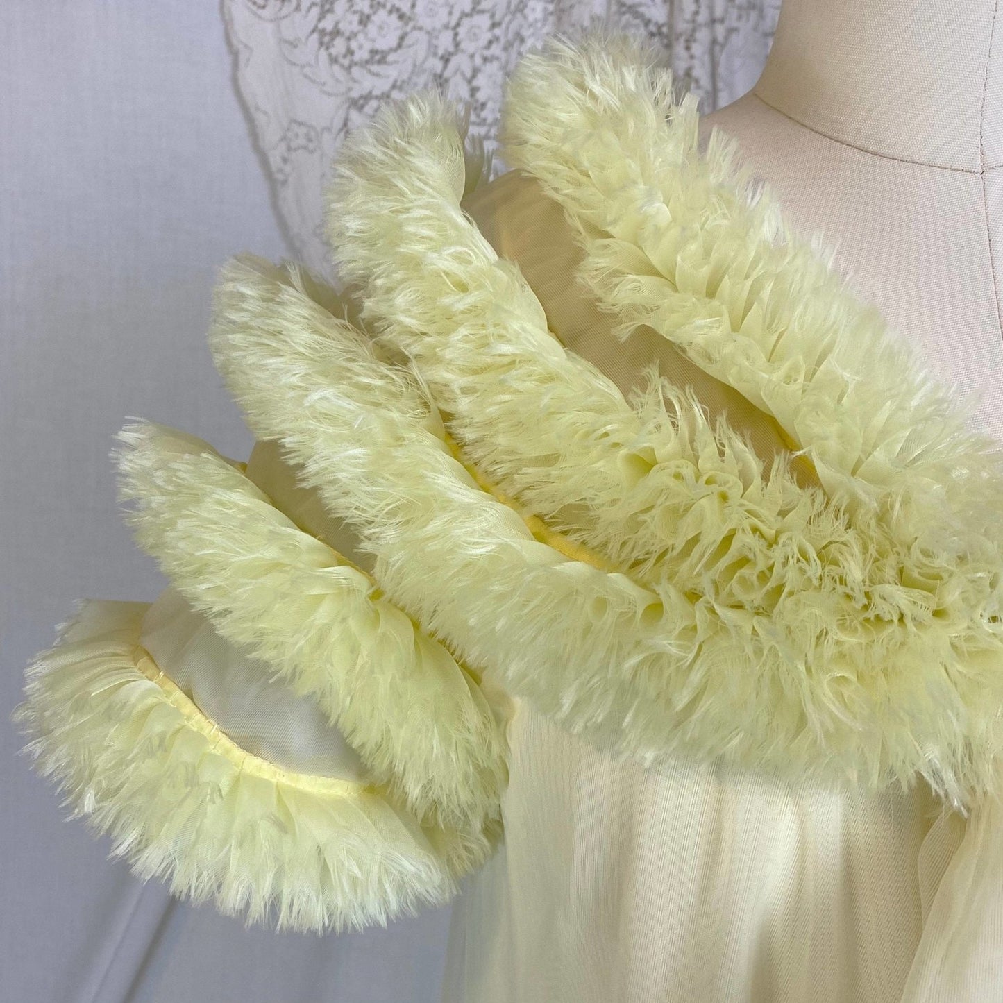 Vintage 1960's Nightgown & Peignoir Set | Pale Pastel Yellow Nylon Chiffon with Ruffles | Size XS, S | Virginia Wallace - Daggers & Dames