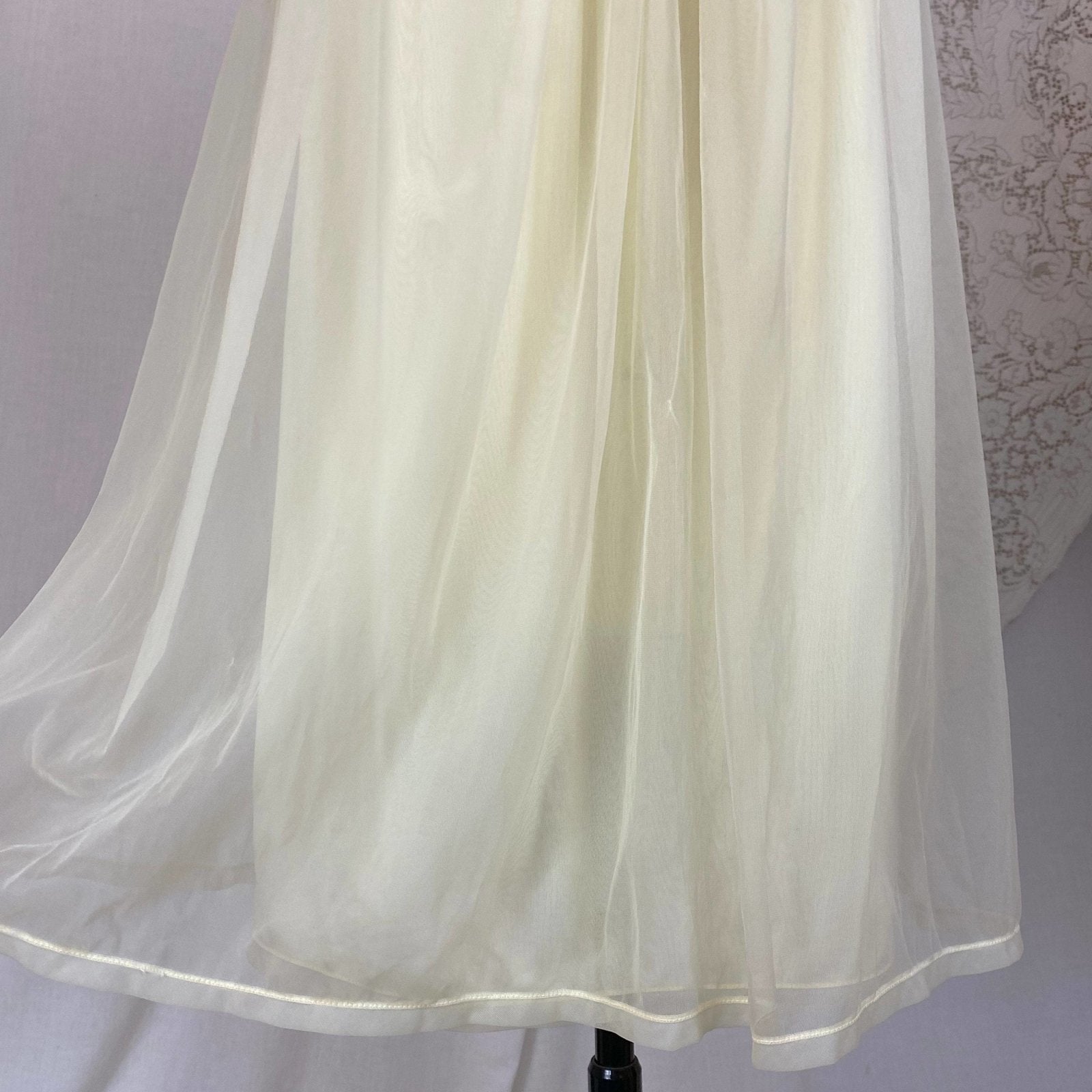 Vintage 1960's Nightgown & Peignoir Set | Pale Pastel Yellow Nylon Chiffon with Ruffles | Size XS, S | Virginia Wallace - Daggers & Dames
