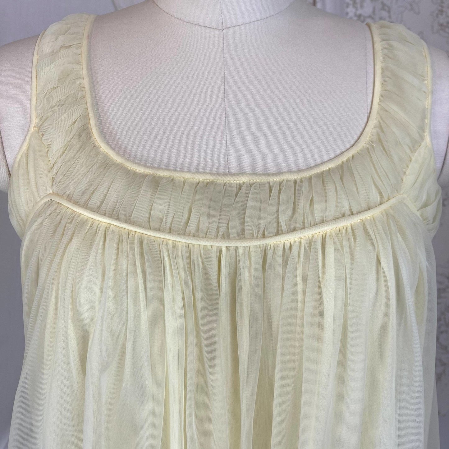 Vintage 1960's Nightgown & Peignoir Set | Pale Pastel Yellow Nylon Chiffon with Ruffles | Size XS, S | Virginia Wallace - Daggers & Dames