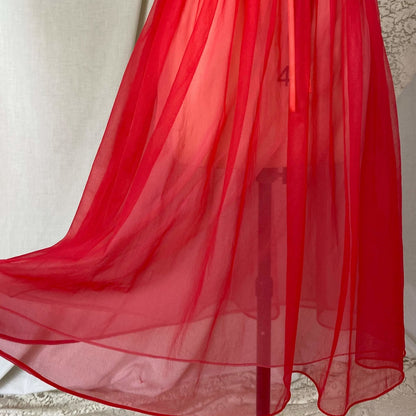 Vintage 1960's Nightgown & Peignoir Set | Rose Red Nylon Chiffon with Lace | Size S, M | Gilead - Daggers & Dames