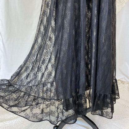 Vintage 1960's Nightgown & Peignoir Set | Sheer Black Floral Lace Chiffon with Ruffles | Size XS, S | Ilise Stevens - Daggers & Dames