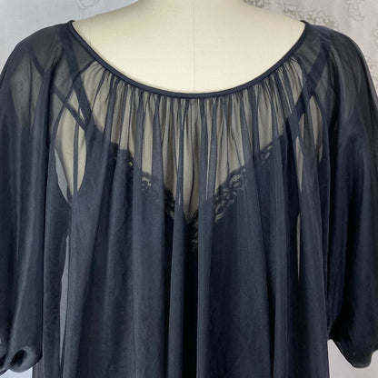 Vintage 1960's Nightgown & Peignoir Set | Sheer Black Nylon Chiffon with Lace | Size M, LG | Shadowline - Daggers & Dames