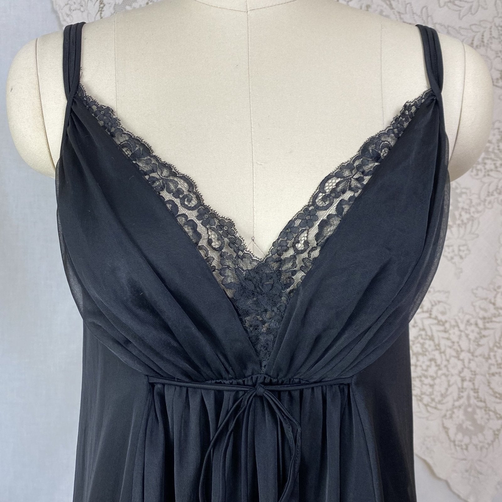 Vintage 1960's Nightgown & Peignoir Set | Sheer Black Nylon Chiffon with Lace | Size M, LG | Shadowline - Daggers & Dames