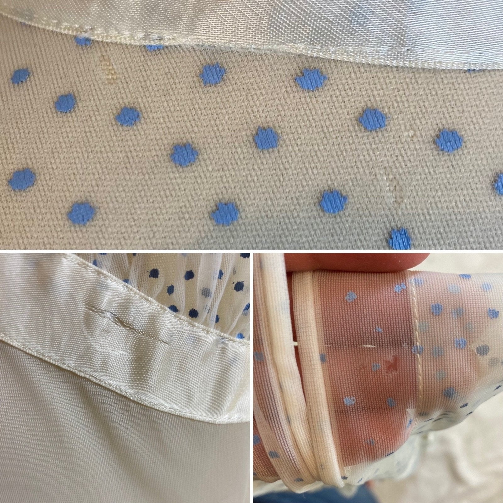 Vintage 1960's Nightgown & Peignoir Set | White Nylon Chiffon with Cornflower Blue Swiss Dots | Size S, M | Beverly Vogue California - Daggers & Dames