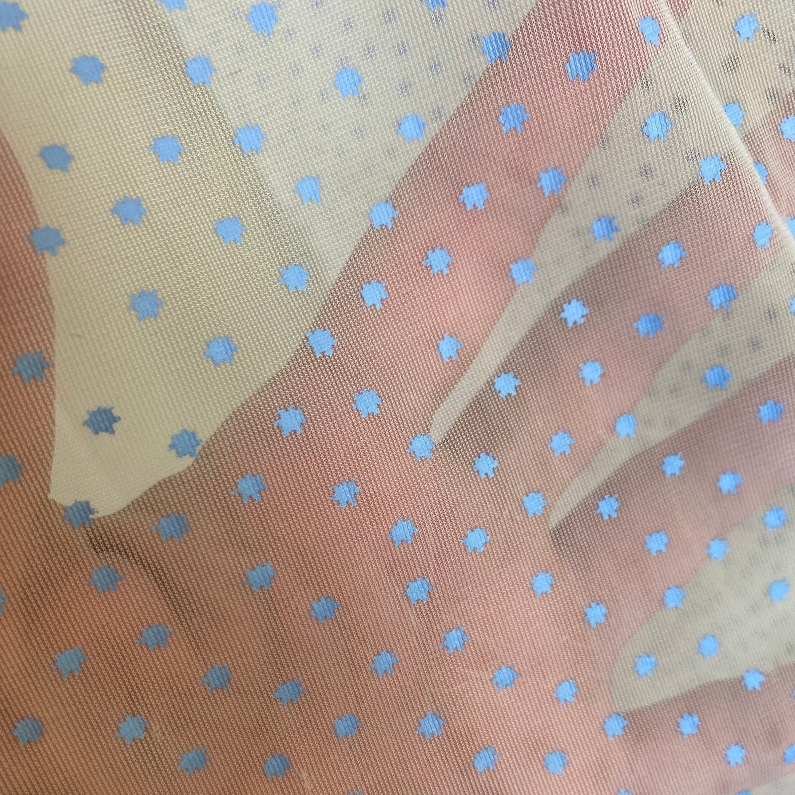 Vintage 1960's Nightgown & Peignoir Set | White Nylon Chiffon with Cornflower Blue Swiss Dots | Size S, M | Beverly Vogue California - Daggers & Dames