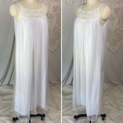 Vintage 1960's Nightgown | Sheer White Nylon Chiffon with Blue Ribbon Rosettes | Size XS, S | Radcliffe - Daggers & Dames