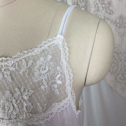 Vintage 1960's Nightgown | Sheer White Nylon Chiffon with Blue Ribbon Rosettes | Size XS, S | Radcliffe - Daggers & Dames